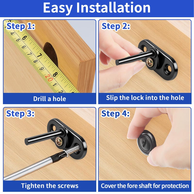 TBWHL 4 Pcs - Zinc Alloy Drawer Lock with Keys, Desk Locks File Cabinet Lock for Wardrobe Furniture Cabinet Locker Showcase with 8 Same Key 16mm (Black) - Image 4